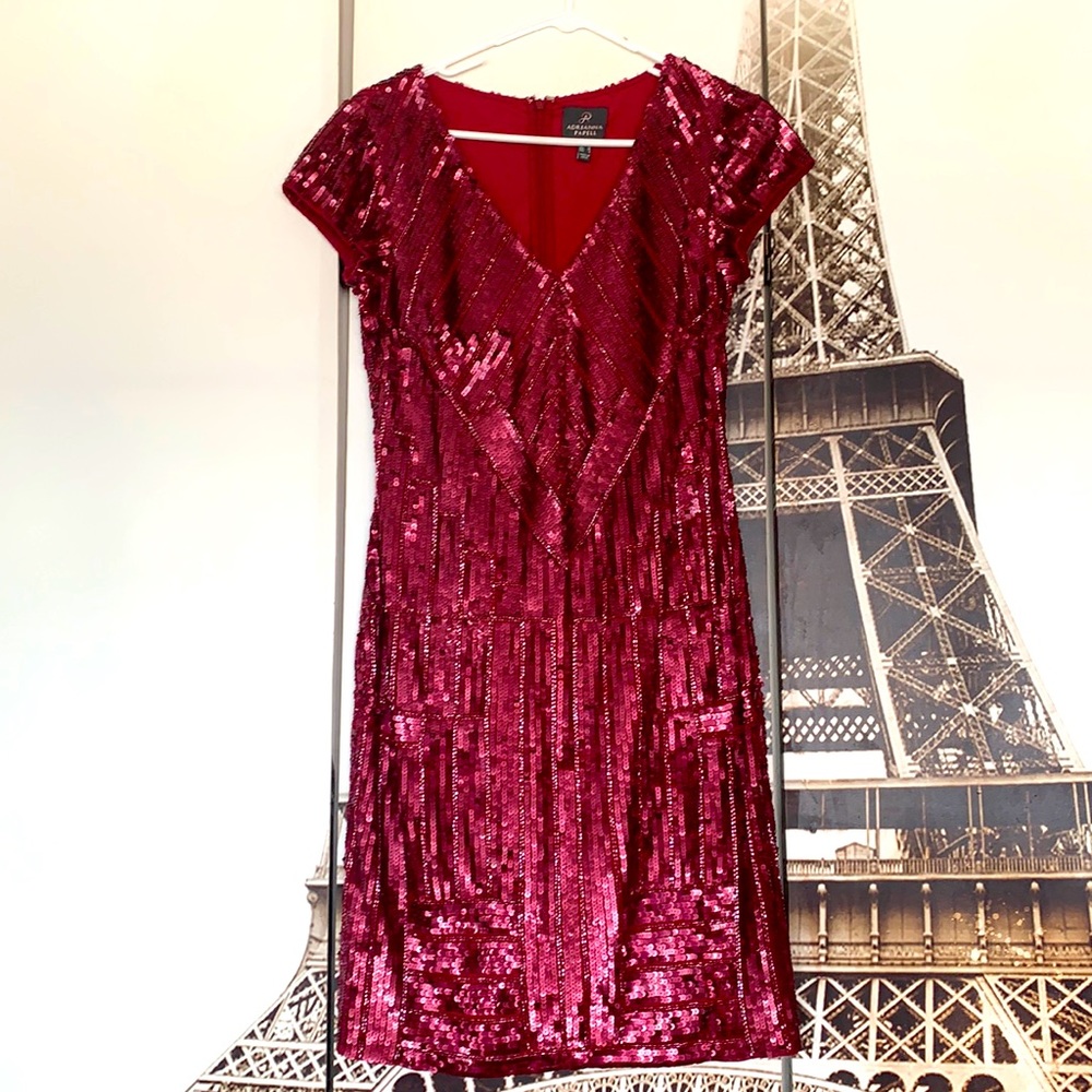 Fun red patterned sequined party dress